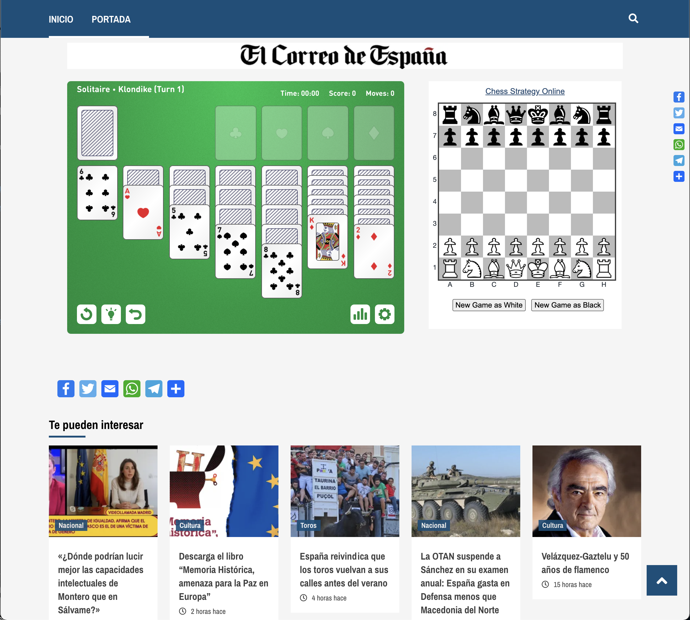 Game embedded on Spanish news site