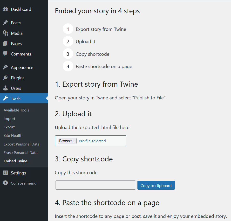 Upload Twine story.
