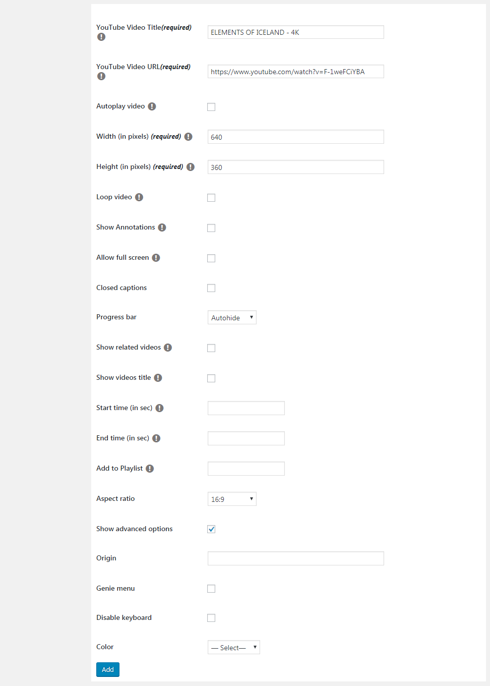Create Shortcode for embed youtube video
