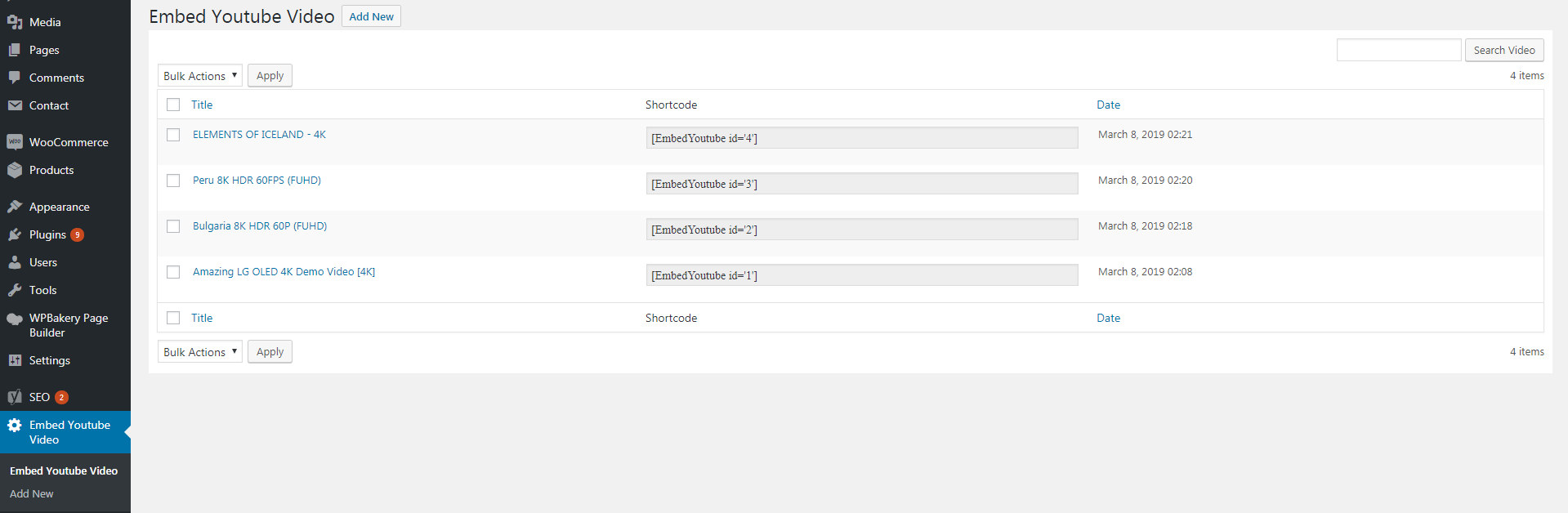 List of Shortcode