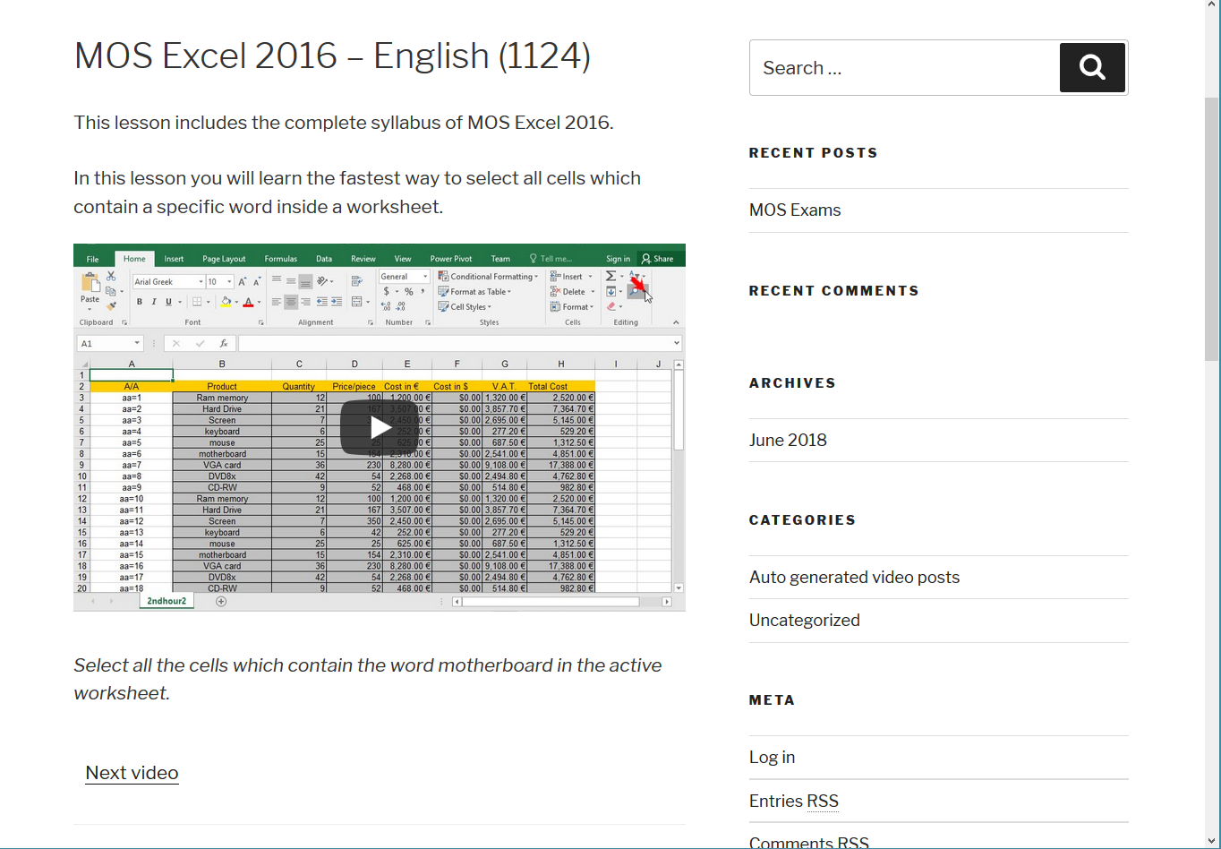 Once you have selected the syllabus, select the Module (e.g. MS Excel).