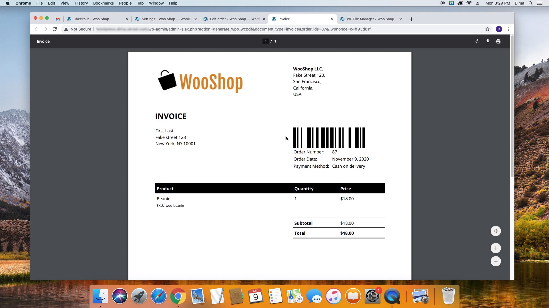 Display barcode in invoice