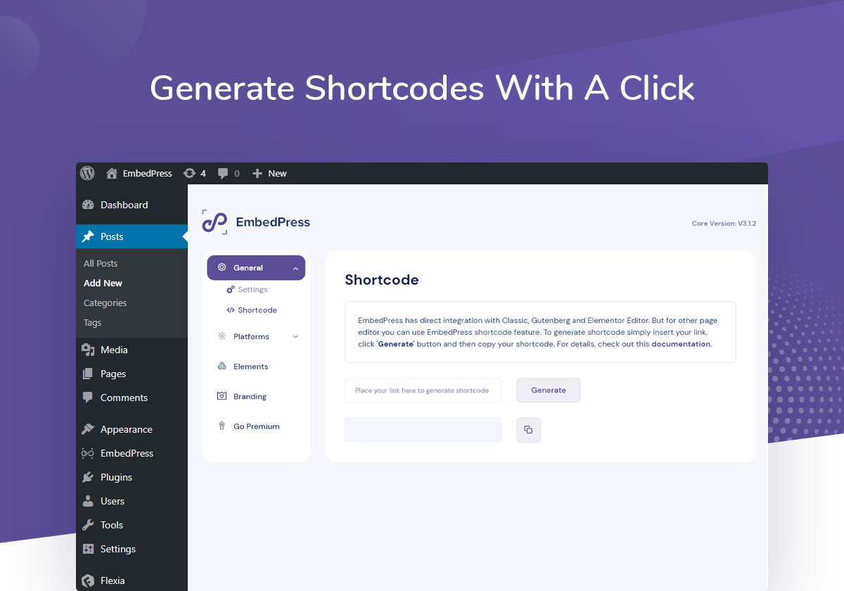 EmbedPress Screenshot - Shortcode
