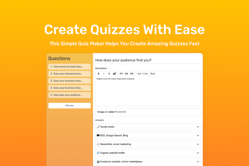 This simple quiz maker helps you create amazing quizzes fast