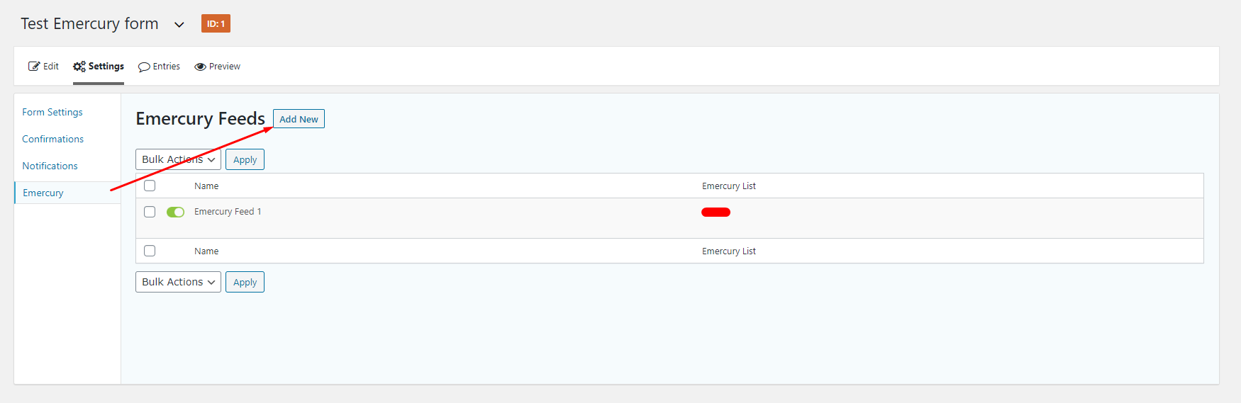 Create new Feed for selected Gravity Form.