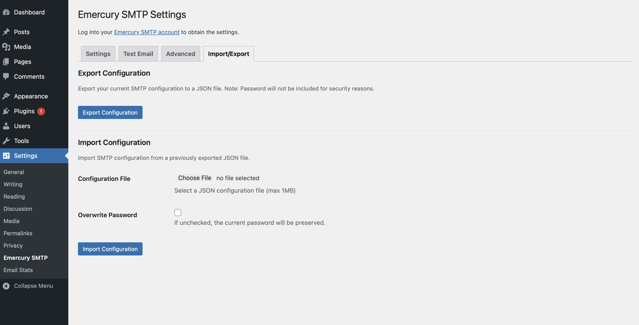 Import / Export configuration