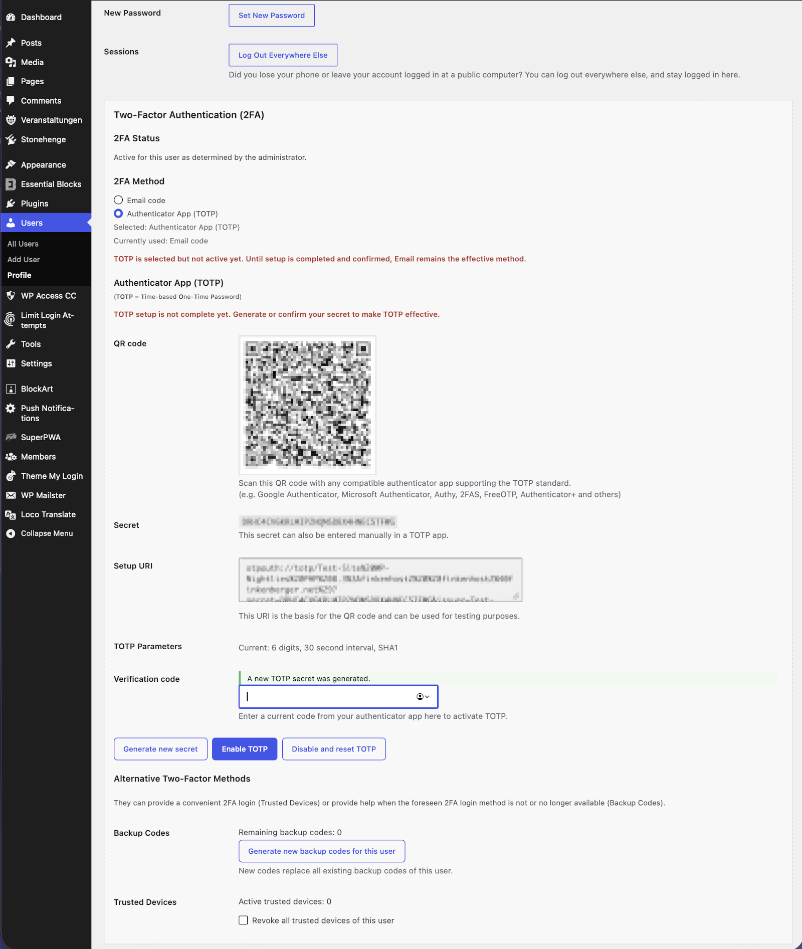 Two-Factor Protection – Manage your indiviual 2FA methods in your user profile