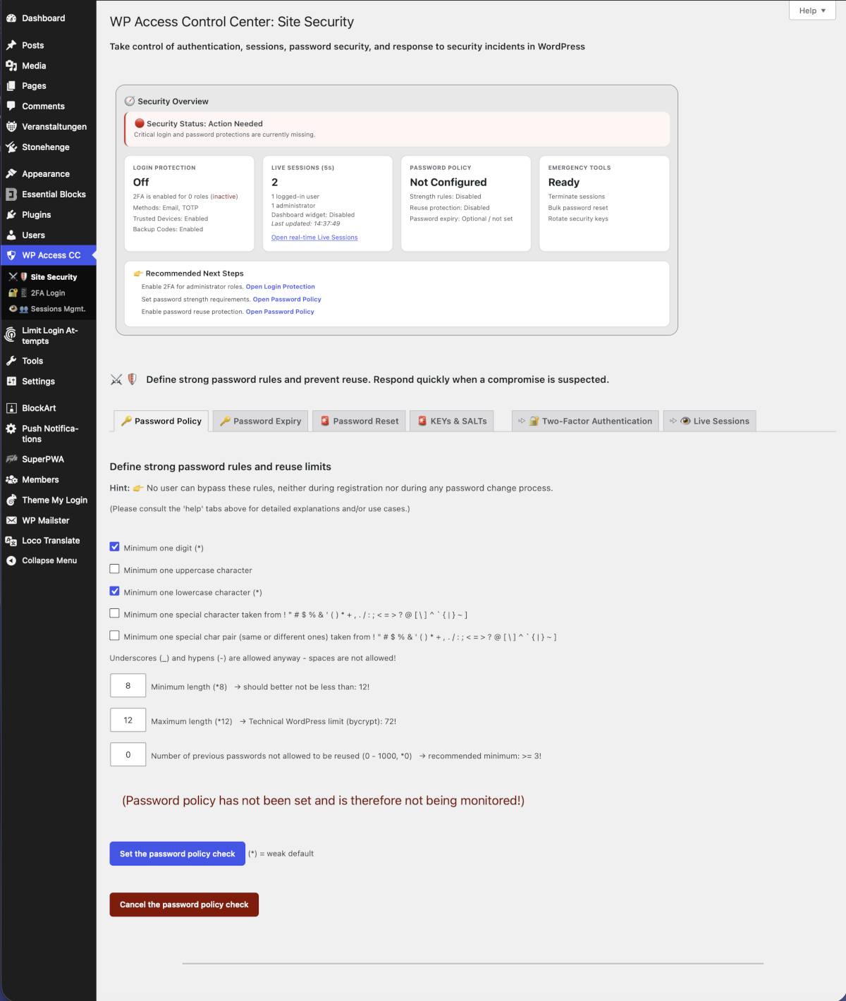 Password Policies – Define strength requirements, reuse limits, and expiration rules