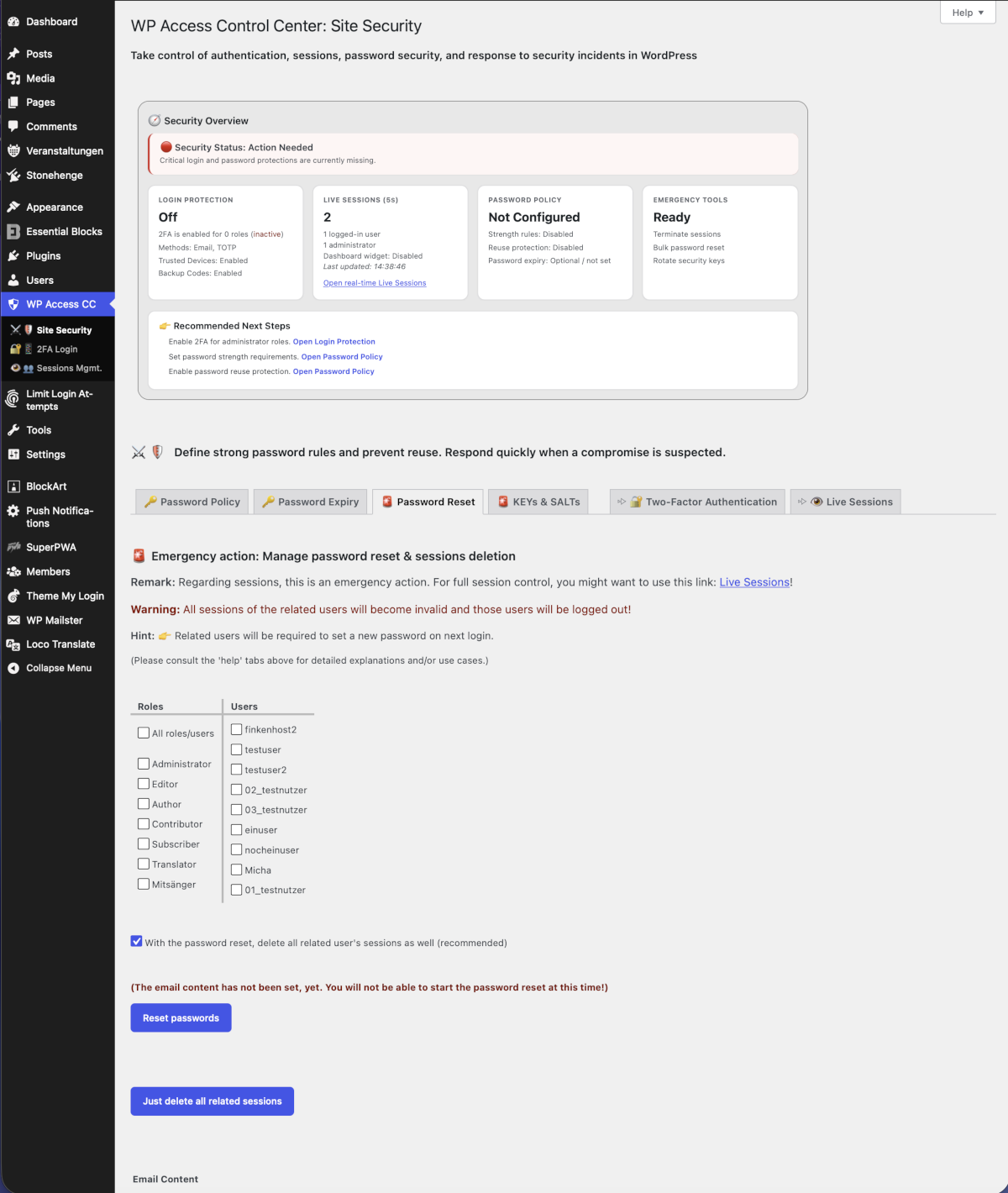 Bulk Password Reset – Reset passwords for roles or selected users with one click