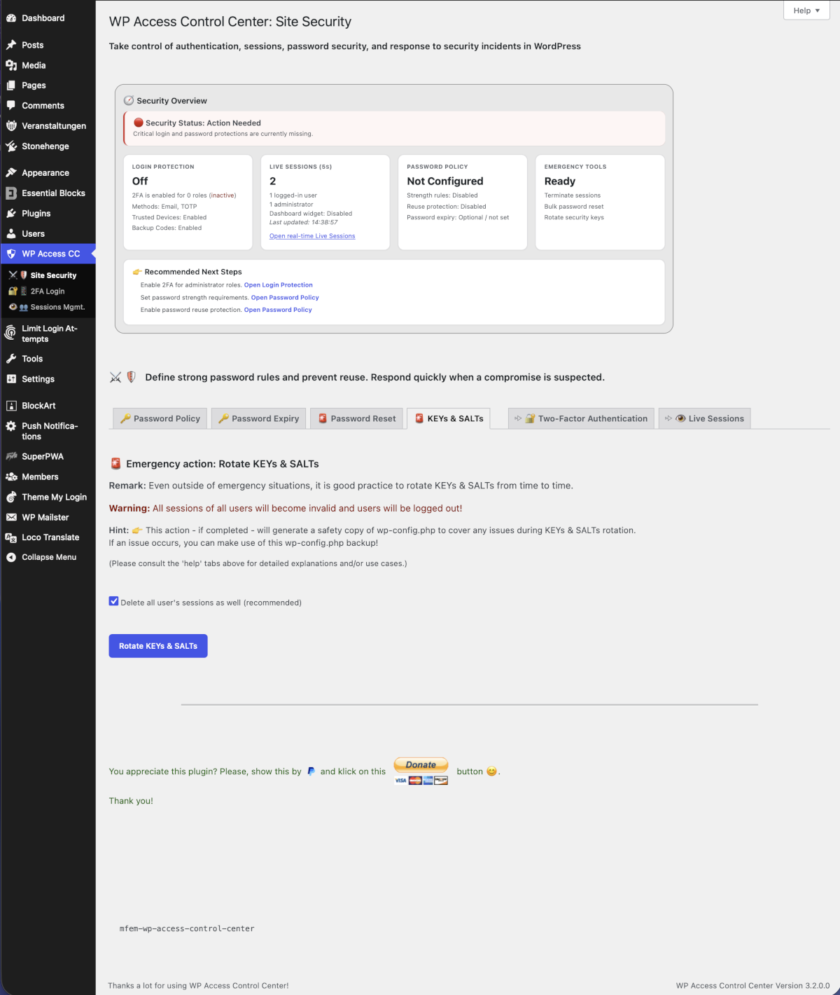Security Key Rotation – Instantly regenerate WordPress KEYs and SALTs