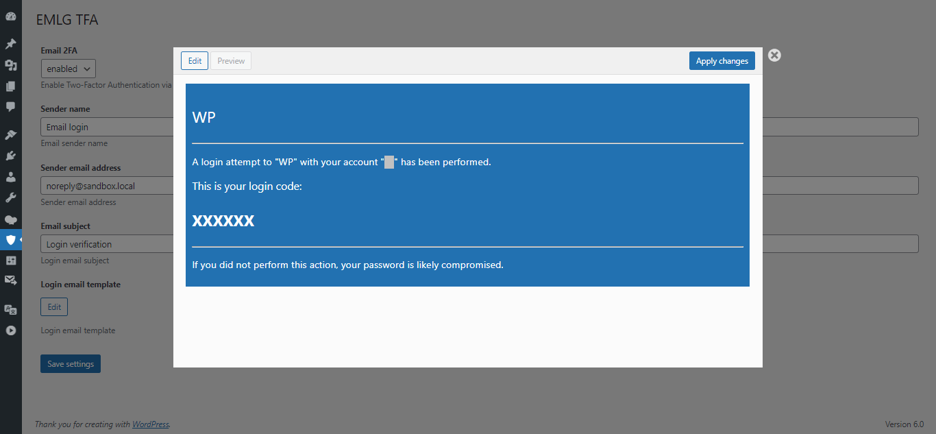 Login email template preview