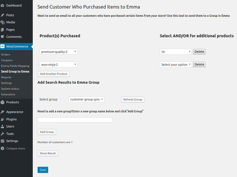 Send customer to Emma group.