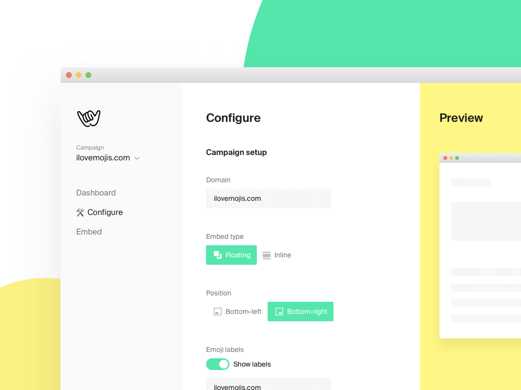 Emojicom website: Configure Campaign.