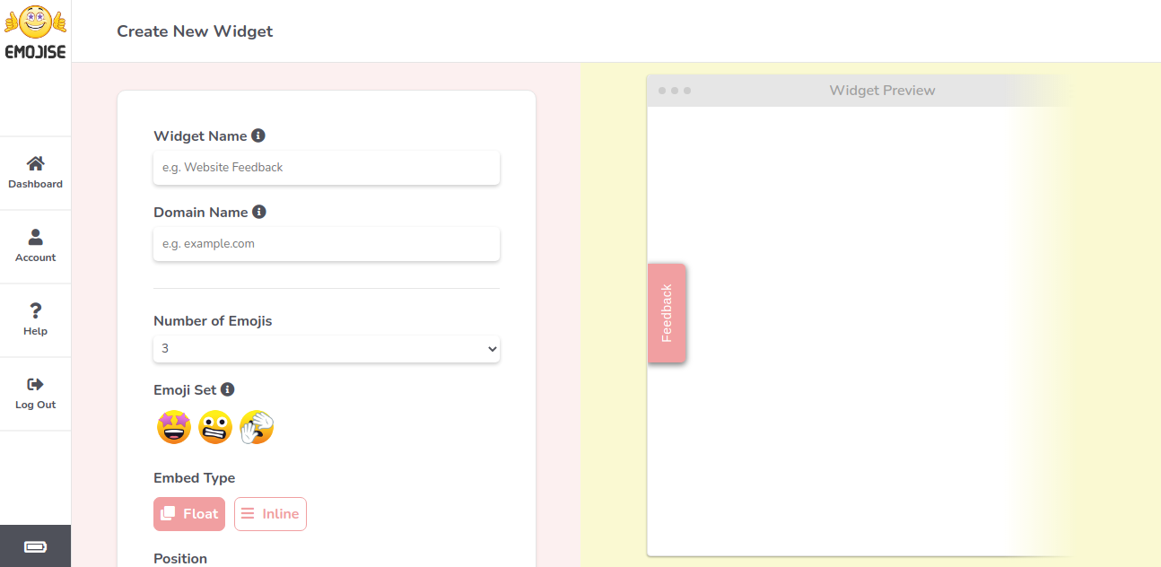 Emojise website: Widget Configuration.