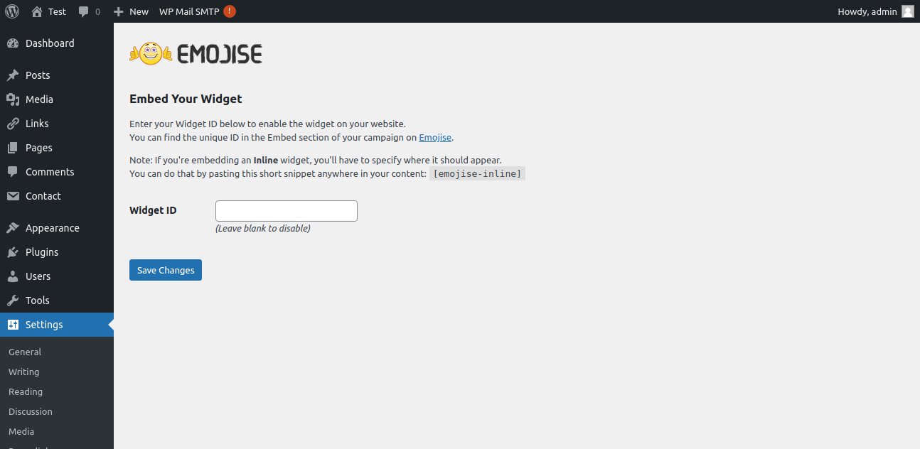 Emojise Settings page in Admin Panel.