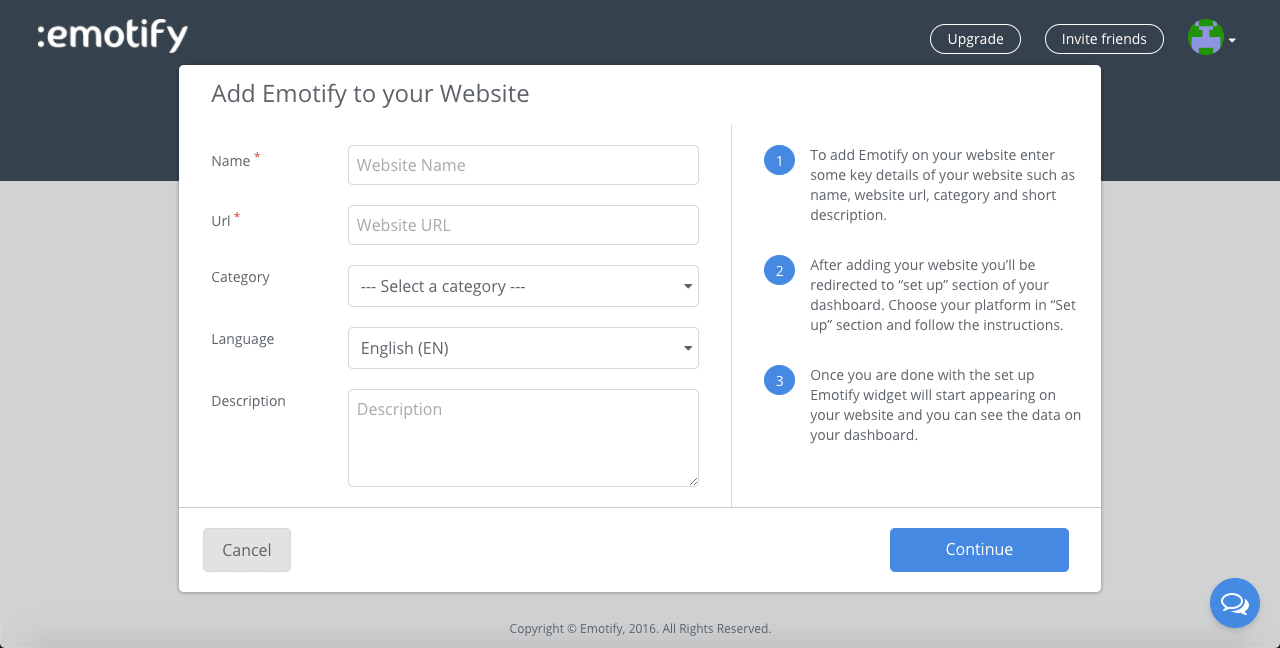 Add your website on Emotify