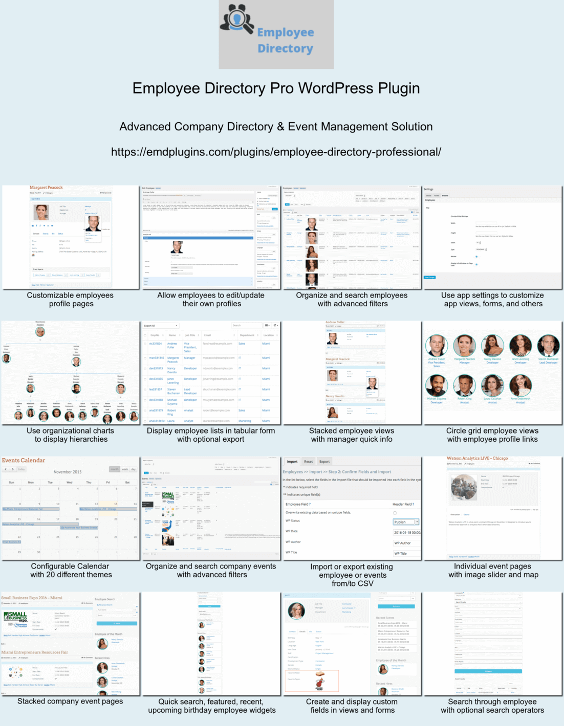 [Campus Directory Pro](https://emdplugins.com/plugins/campus-directory-wordpress-plugin/) -- fully featured campus directory solution integrating people, publications, places and courses in a very intuitive interface. Designed and developed for higher education institutions.