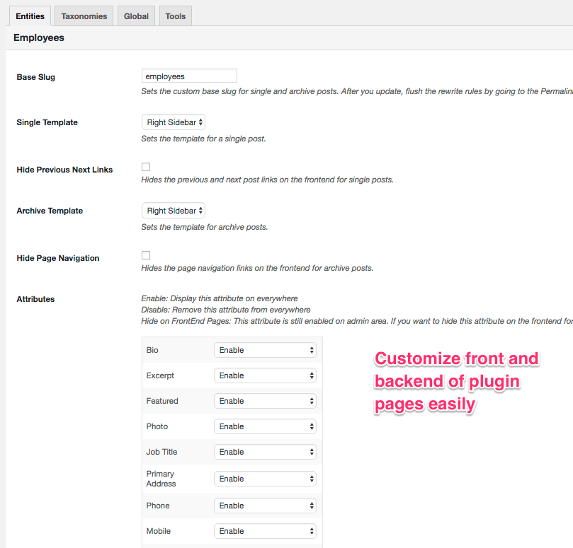 Edit each employee profile with a simple interface. PRO version allows to set order of the profile displayed and shows the order in all view layouts