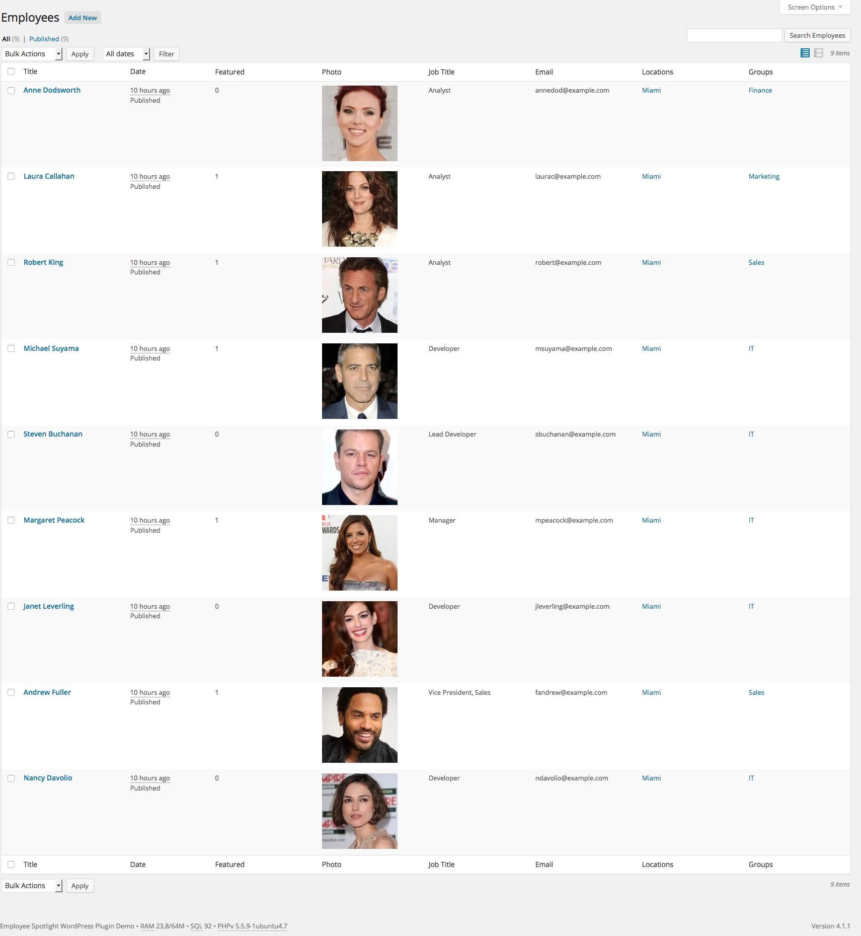 Create and selectively display custom fields easily, set slugs for employees, locations, tags and groups