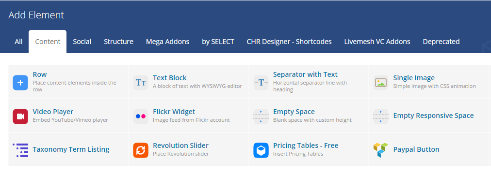 You can find addon in Content Section of Visual Composer