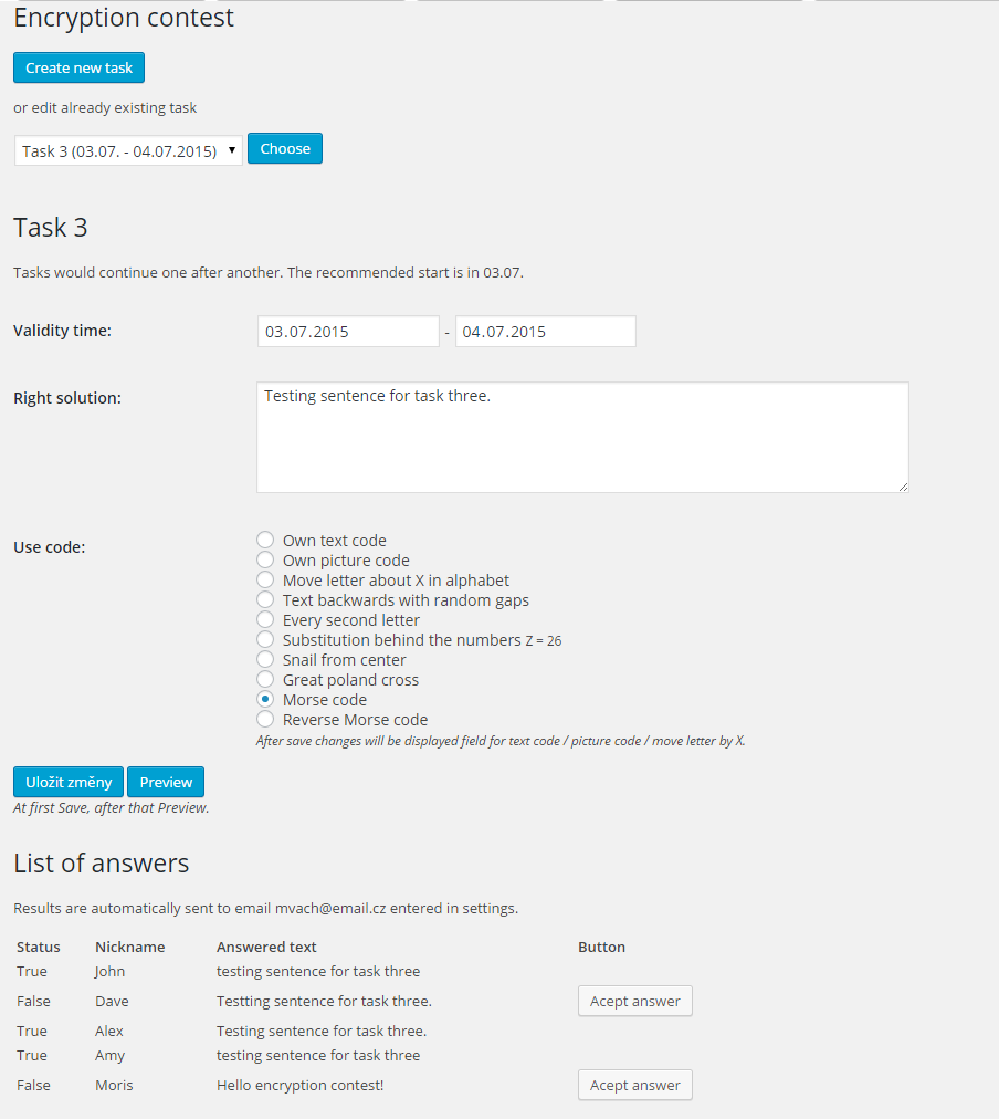 Admin menu page for creating tasks