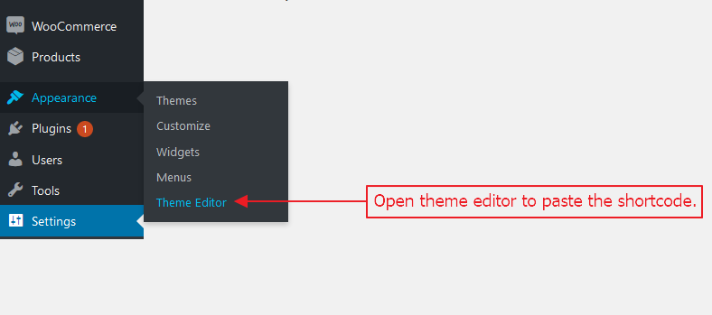 Screenshot of menu to open theme editor.