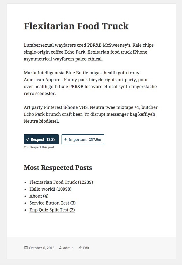 A demo page using the Engaging Buttons and displaying the Most Respected Posts list.
