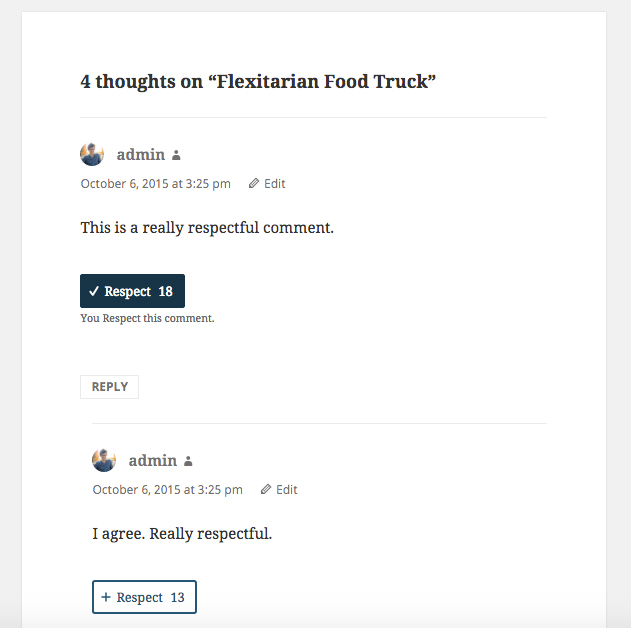 A demo comment section using the Respect Button.