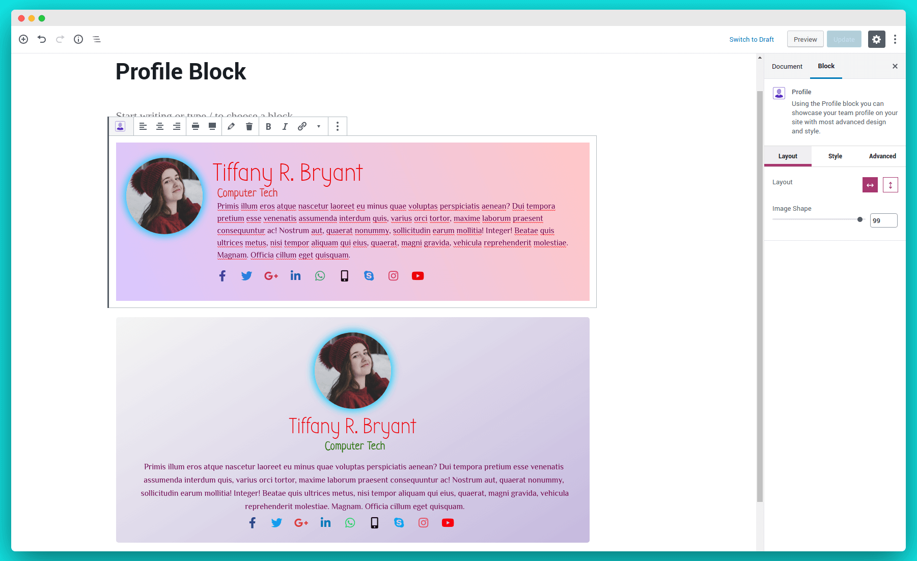 Button Block Example
