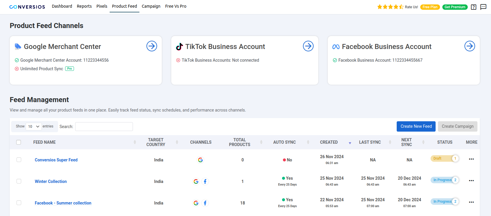 Product Feed --> Feed Management. This is where you can create and manage feeds.