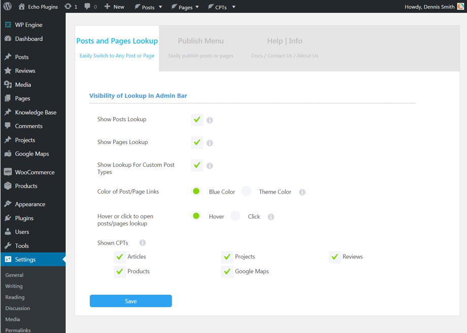 The plugin features settings