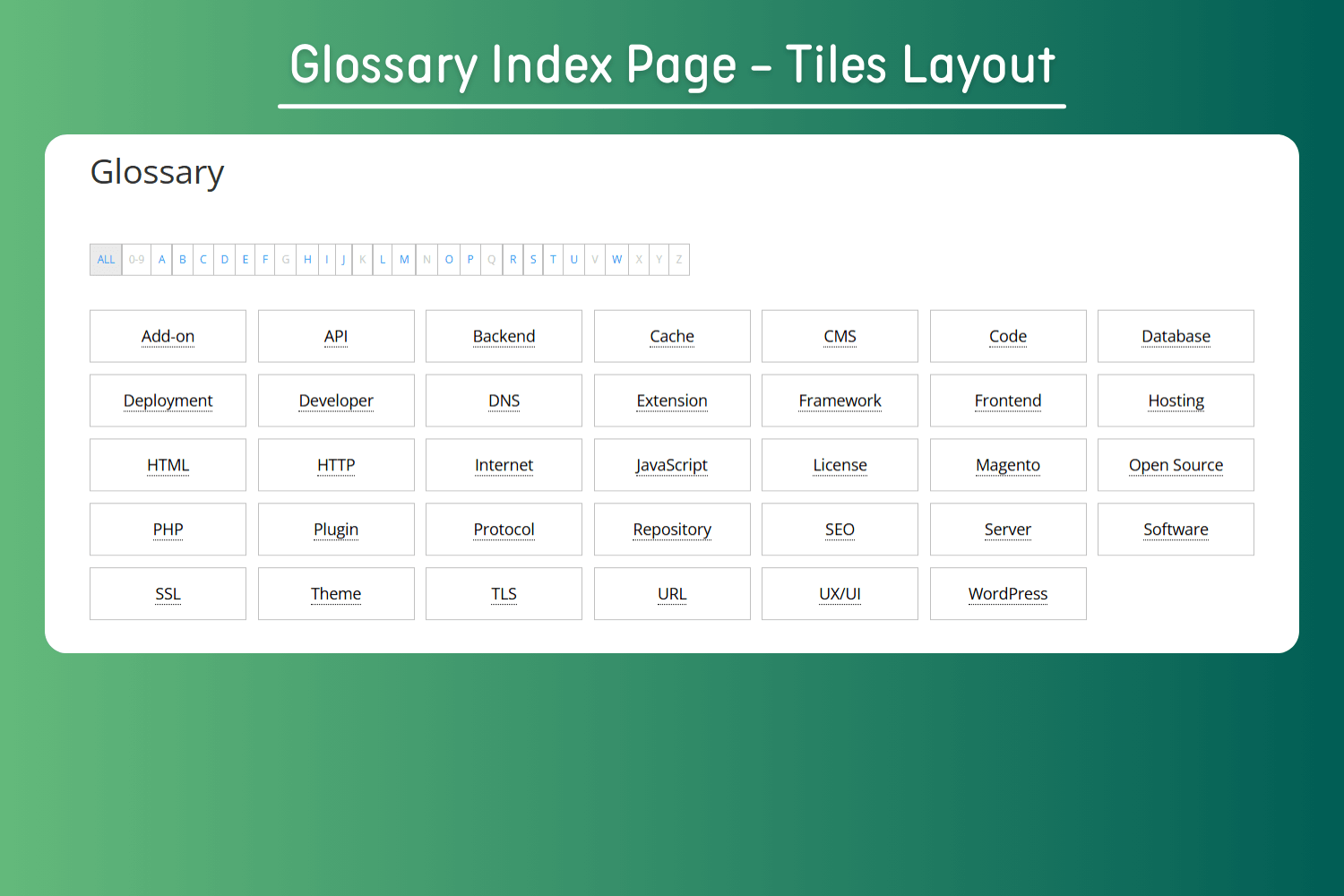Glossary Wizard Example - Sample step from the glossary setup process for new installations