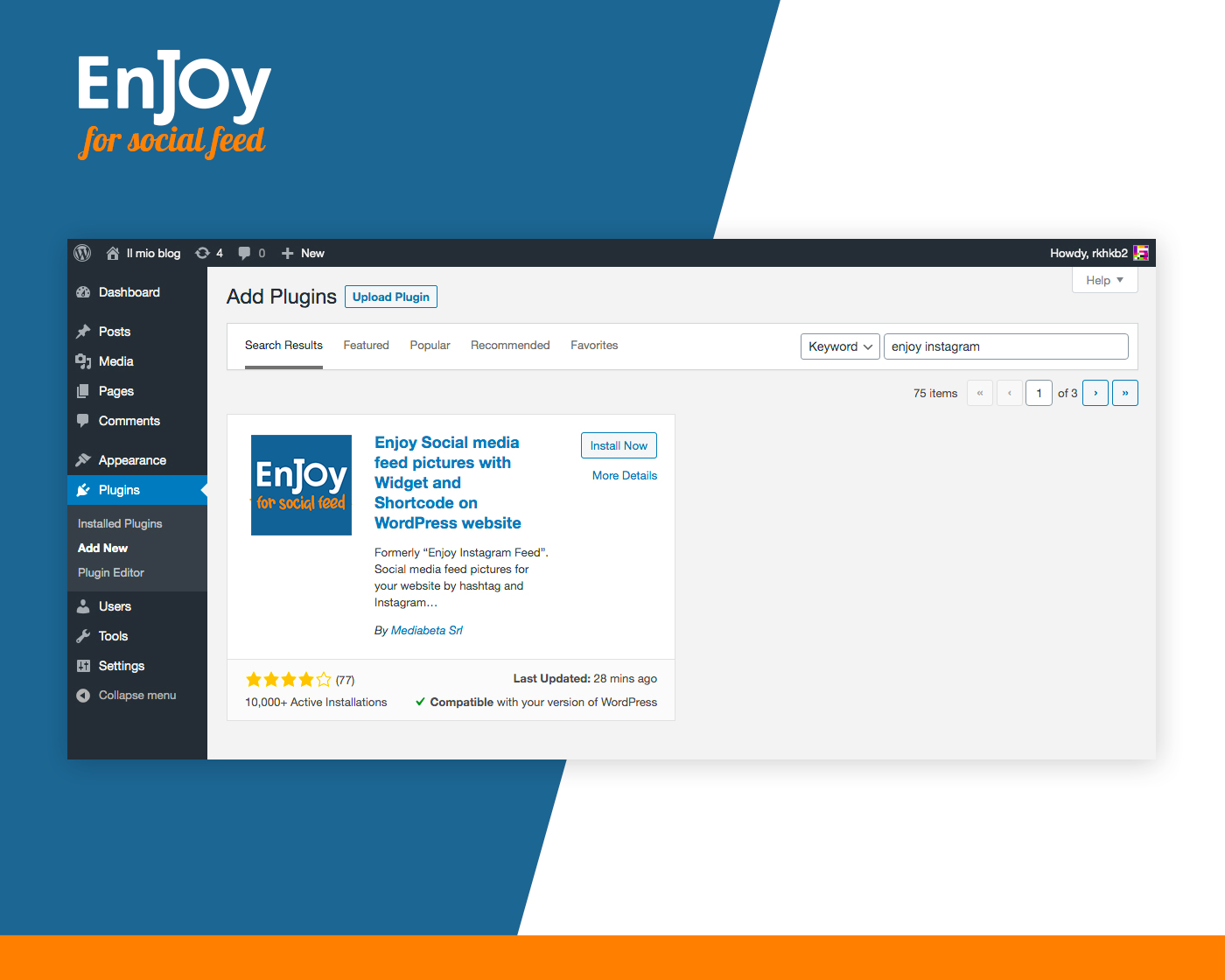 Enjoy Social Feed Plugin for WordPress settings page