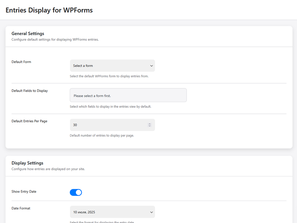 Admin settings page with customization options