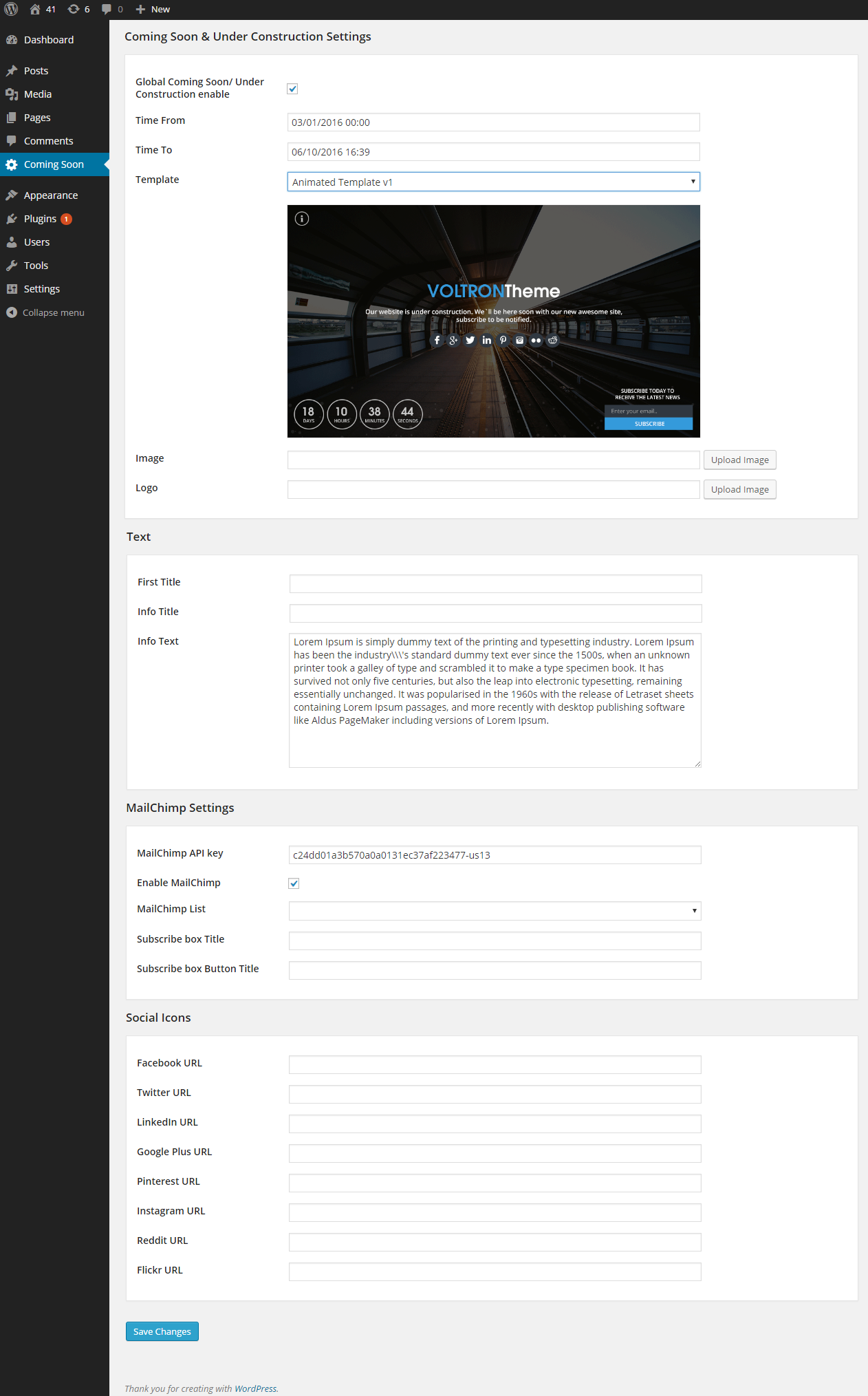 Backend global page look like