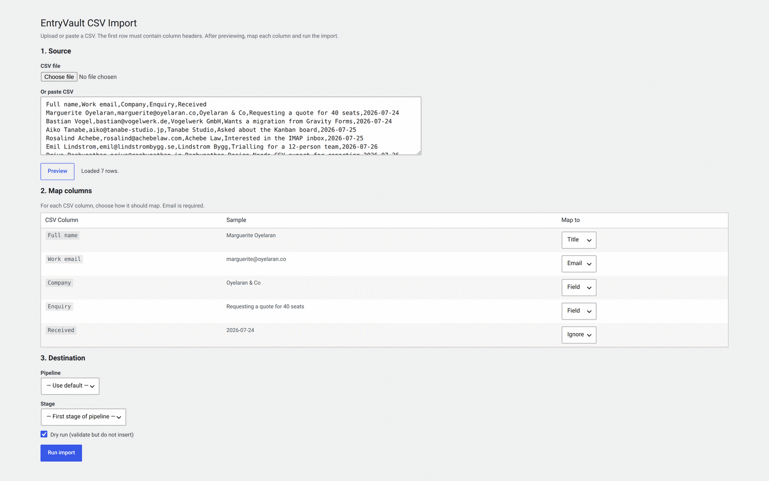 Health screen summarising database schema and environment status.