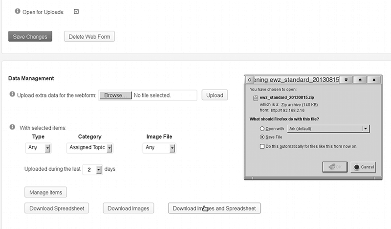 Downloading the images and spreadsheet.
