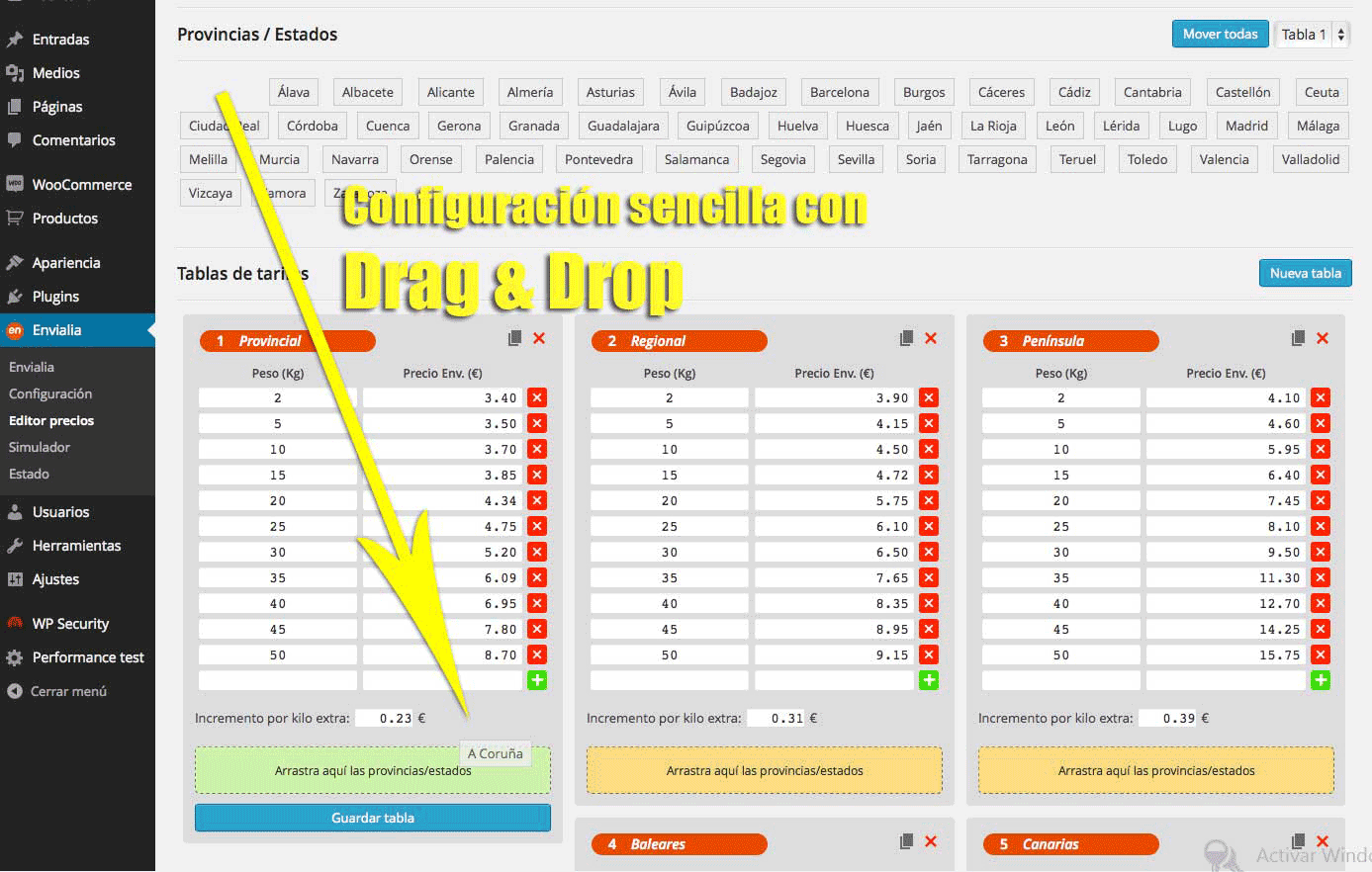 Administración de envíos de Envialia