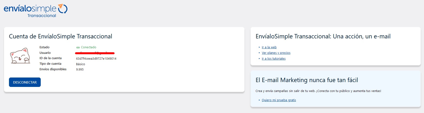 Datos de la cuenta.