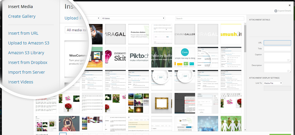 Modal box to select images from your Media Library.