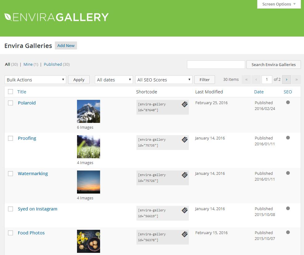Gallery display on the front-end with 2 columns.