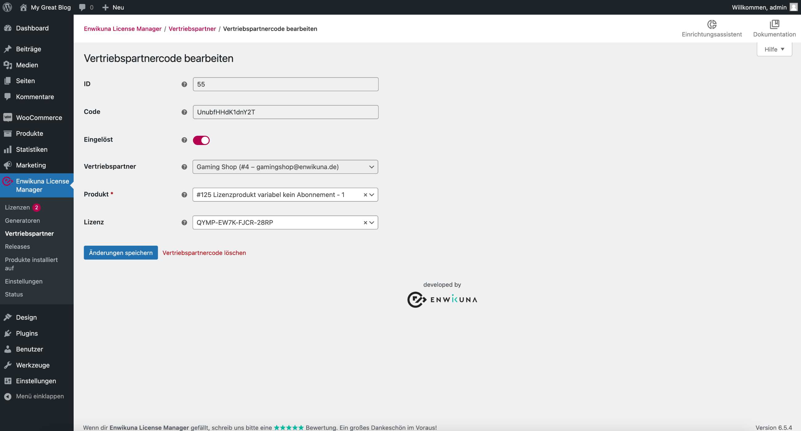 WooCommerce customer account license detail view
