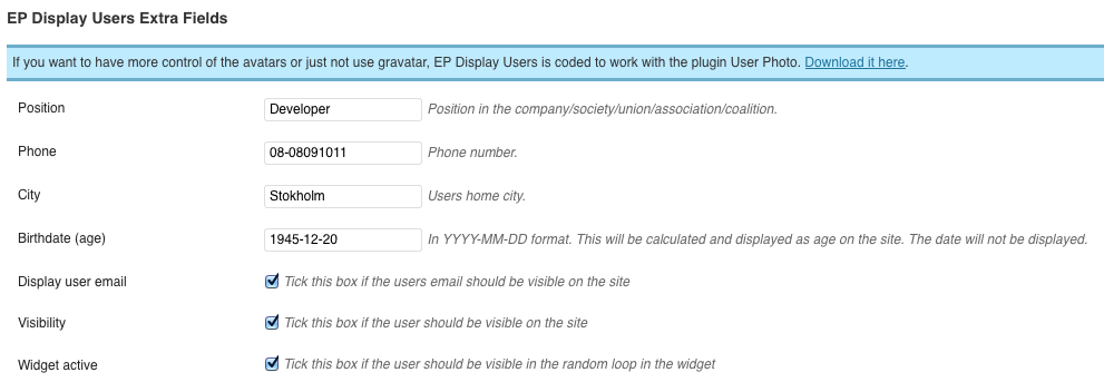 New fields in a users profile.