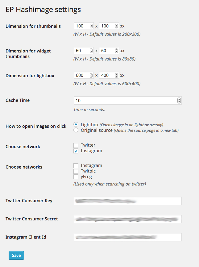Admin settings page