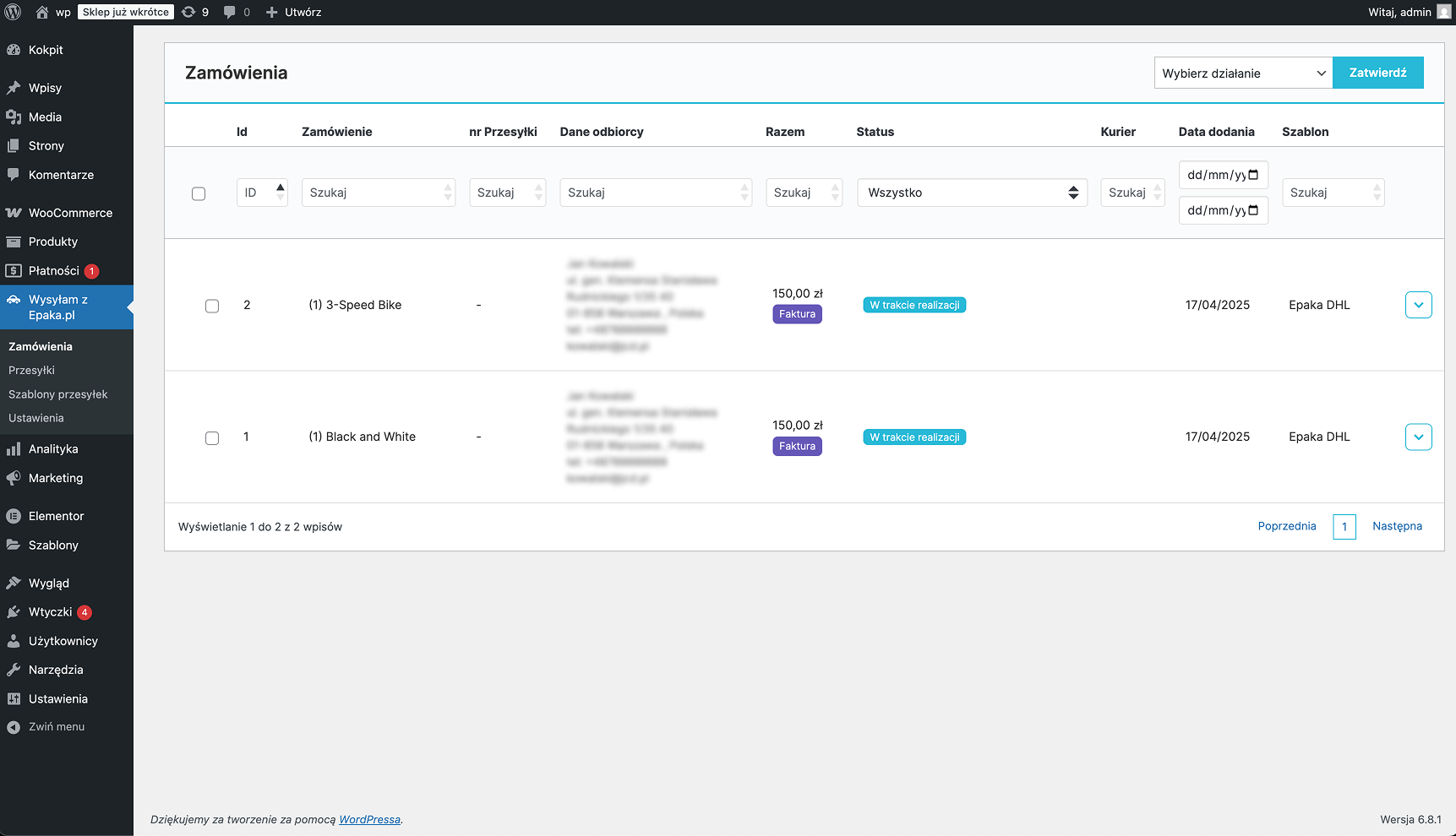 Order details and generating shipments.