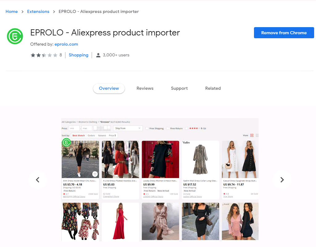 Free Chrome Extension:"EPROLO - Aliexpress product importer"
