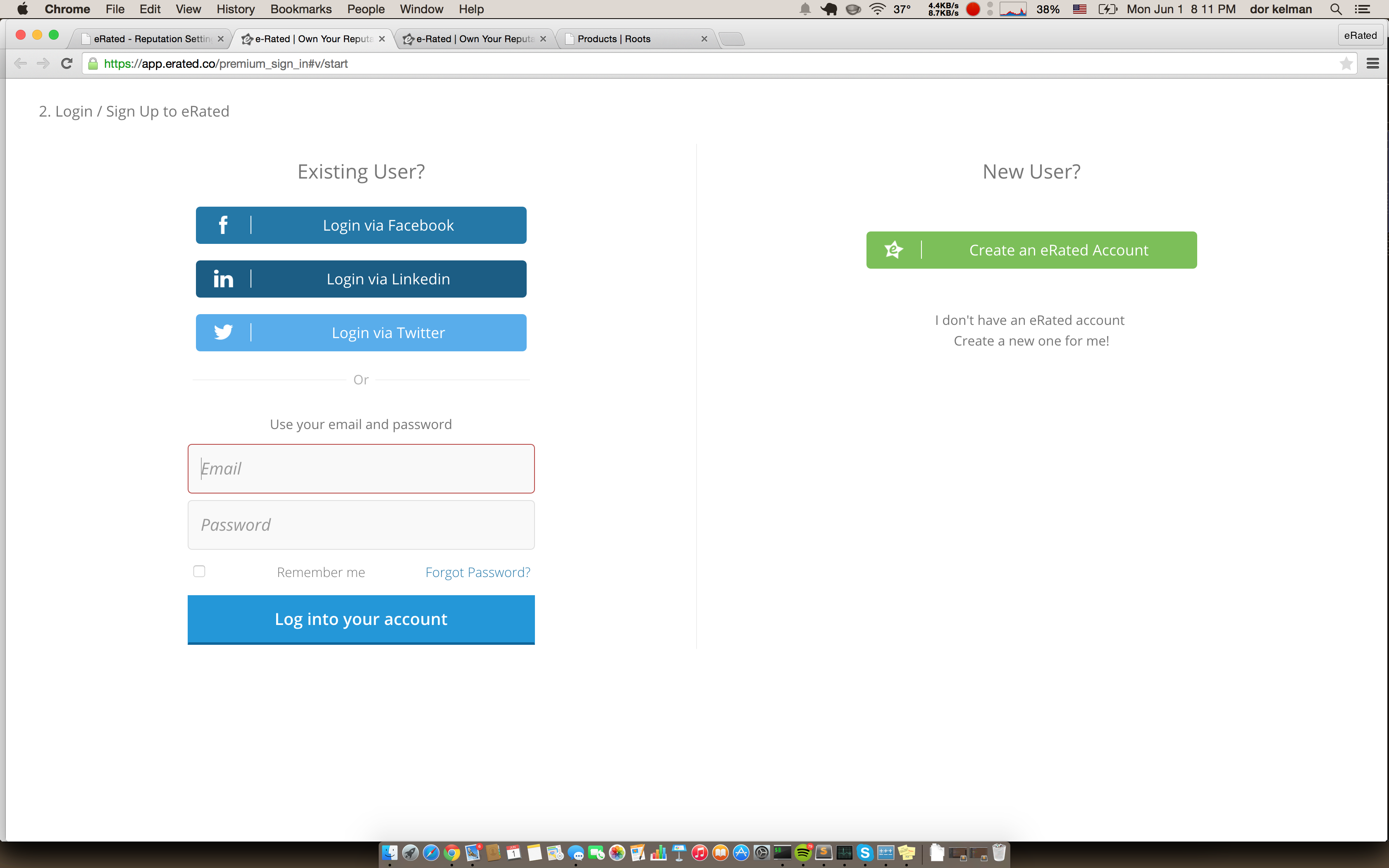There you can either log in with your existing eRated account, or create a new user using one of the social network logins.