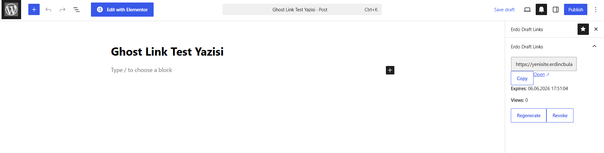 Erdo Draft Links meta box in the Classic Editor — same functionality, same REST API.