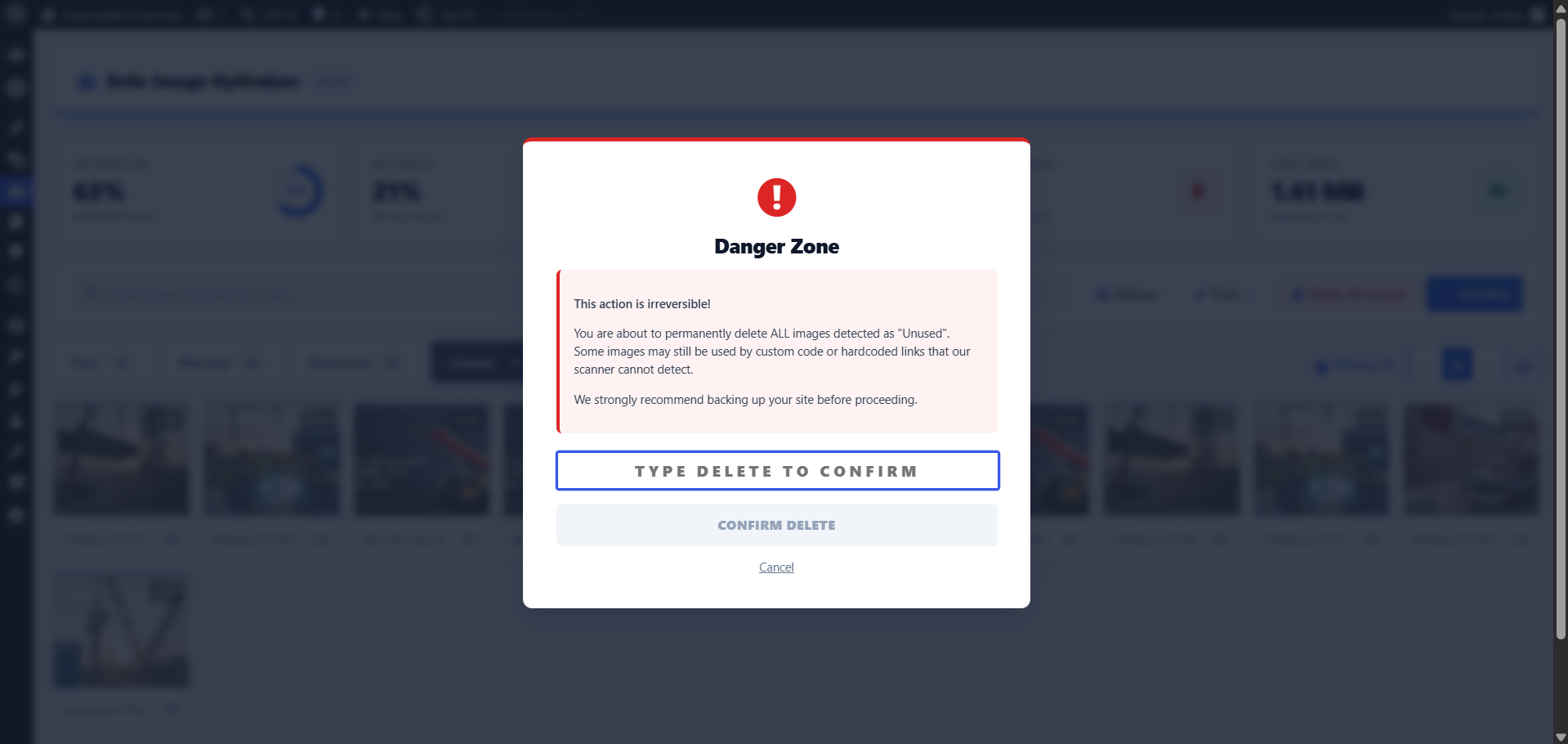 Unused media cleanup — bulk-delete orphaned images with confirmation prompt.