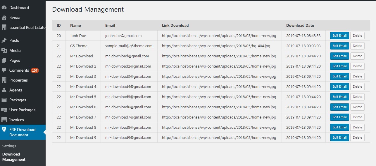 Window screen for customer enter full name, email before download